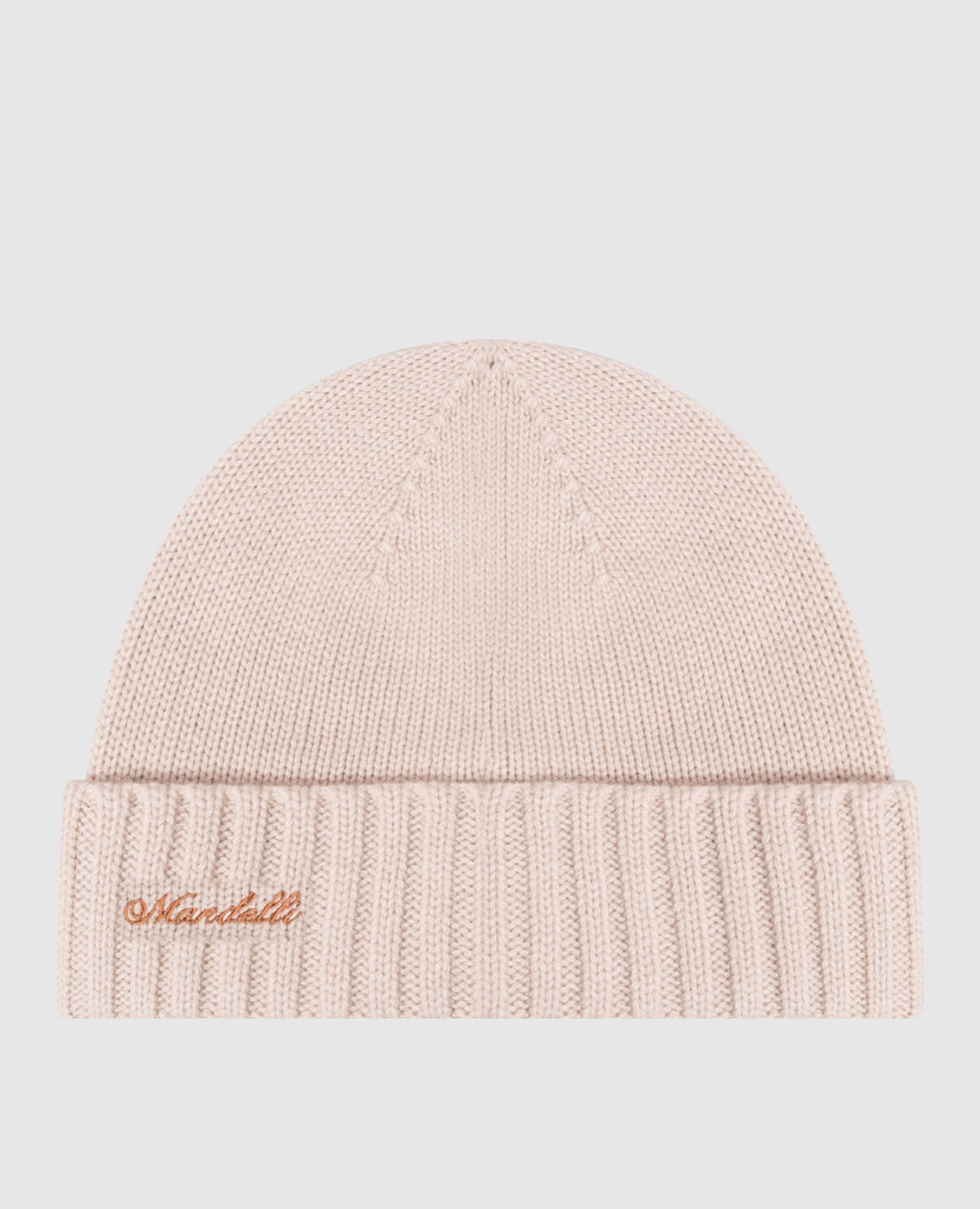 Beige cashmere hat with logo embroidery