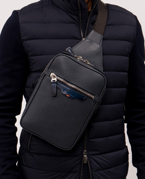 Santoni Blue leather sling bag with logo UIBBA2869BSAITB