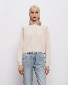 Brunello Cucinelli Beige wool, cashmere and silk sweater with sequins M16232405