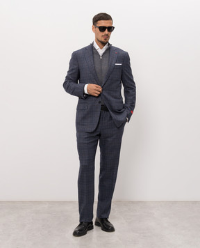 ISAIA Blue checked wool suit 524AFI10121154