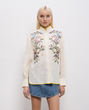 Valentino Beige linen blouse with floral embroidery 8B3AB8269M4