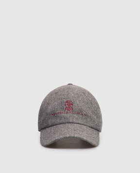 Brunello Cucinelli Gray linen, silk and wool cap with logo MZ4039850
