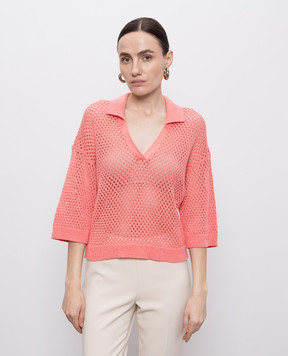Peserico Pink openwork pullover with polo collar S99146F0509110