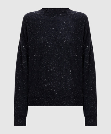 Blauer Wollpullover mit Lurex