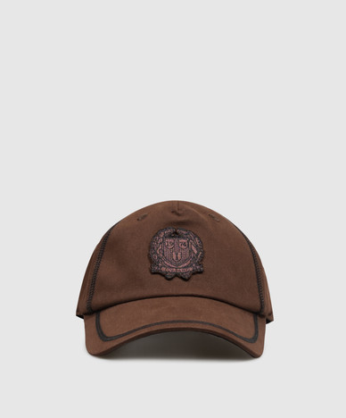 Brown cap with logo applique