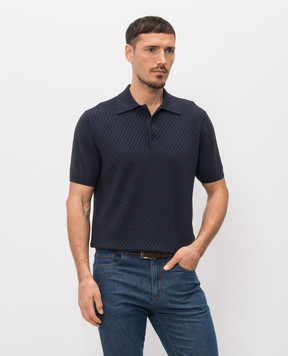 Canali Blue polo shirt with silk in woven pattern MK02466C0127