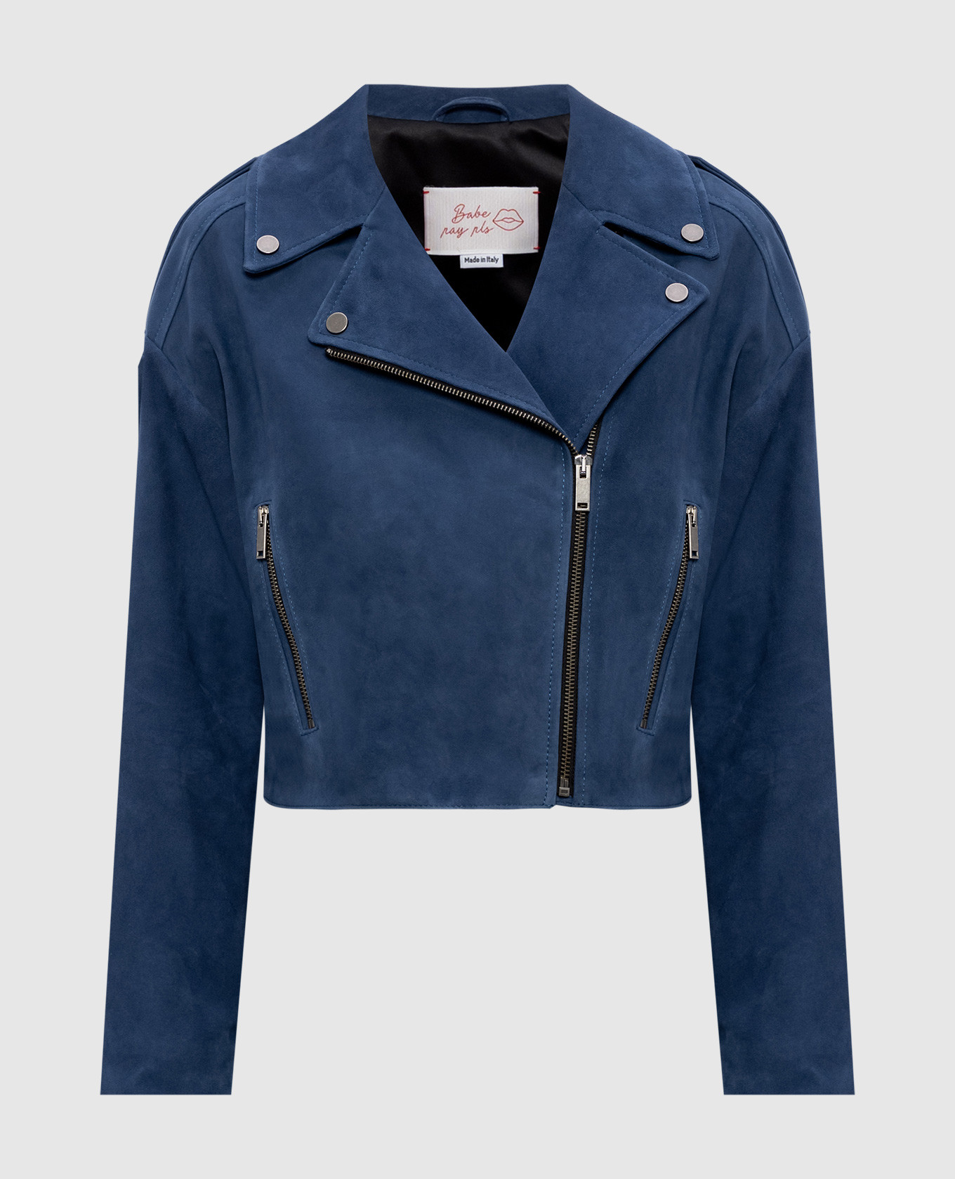 

Blue suede cropped biker jacket Babe Pay Pls