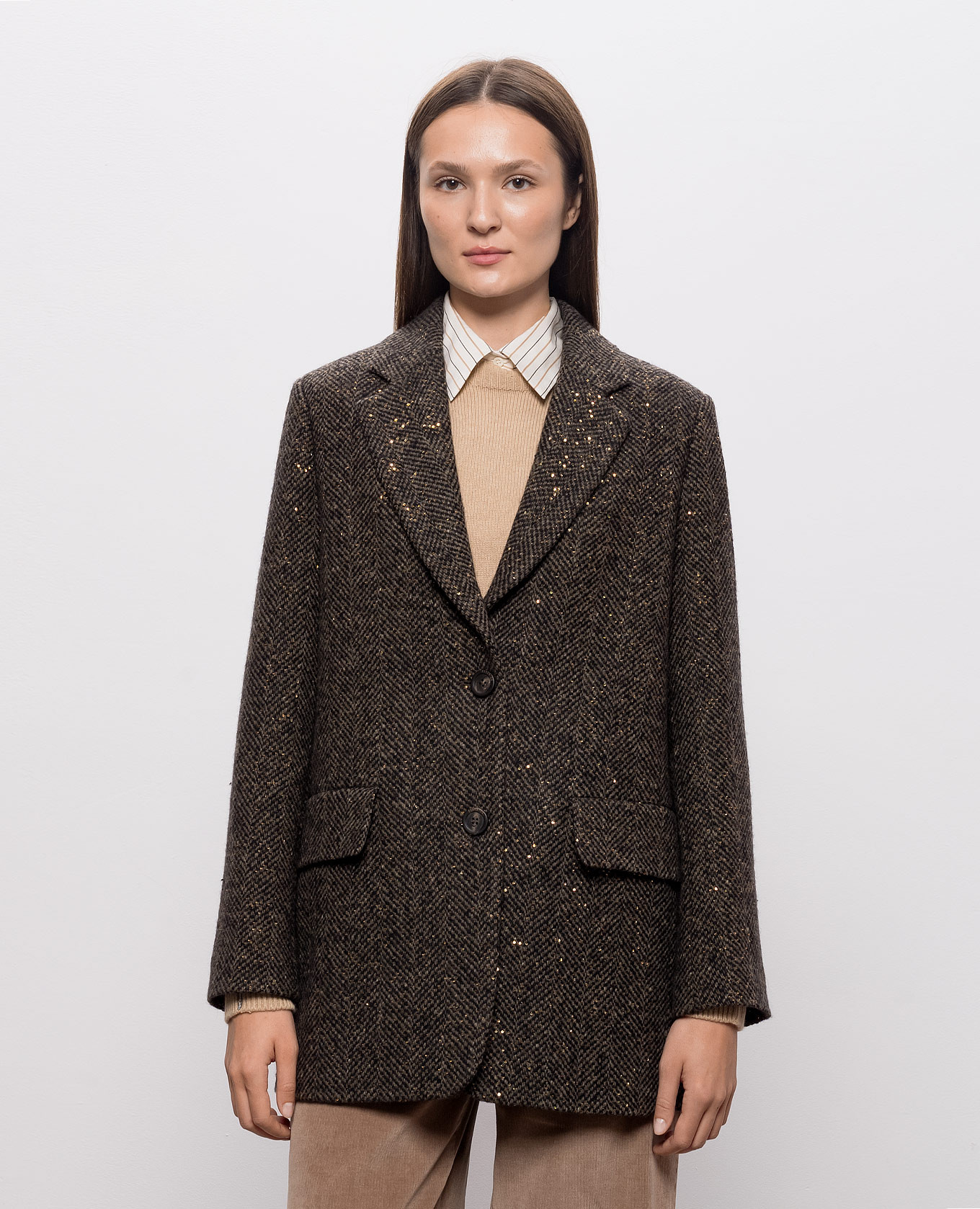 Brown patterned wool jacket Peserico 3