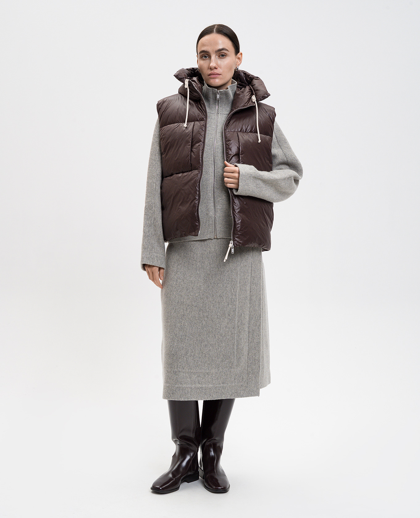 Brown quilted down vest Jil Sander 2