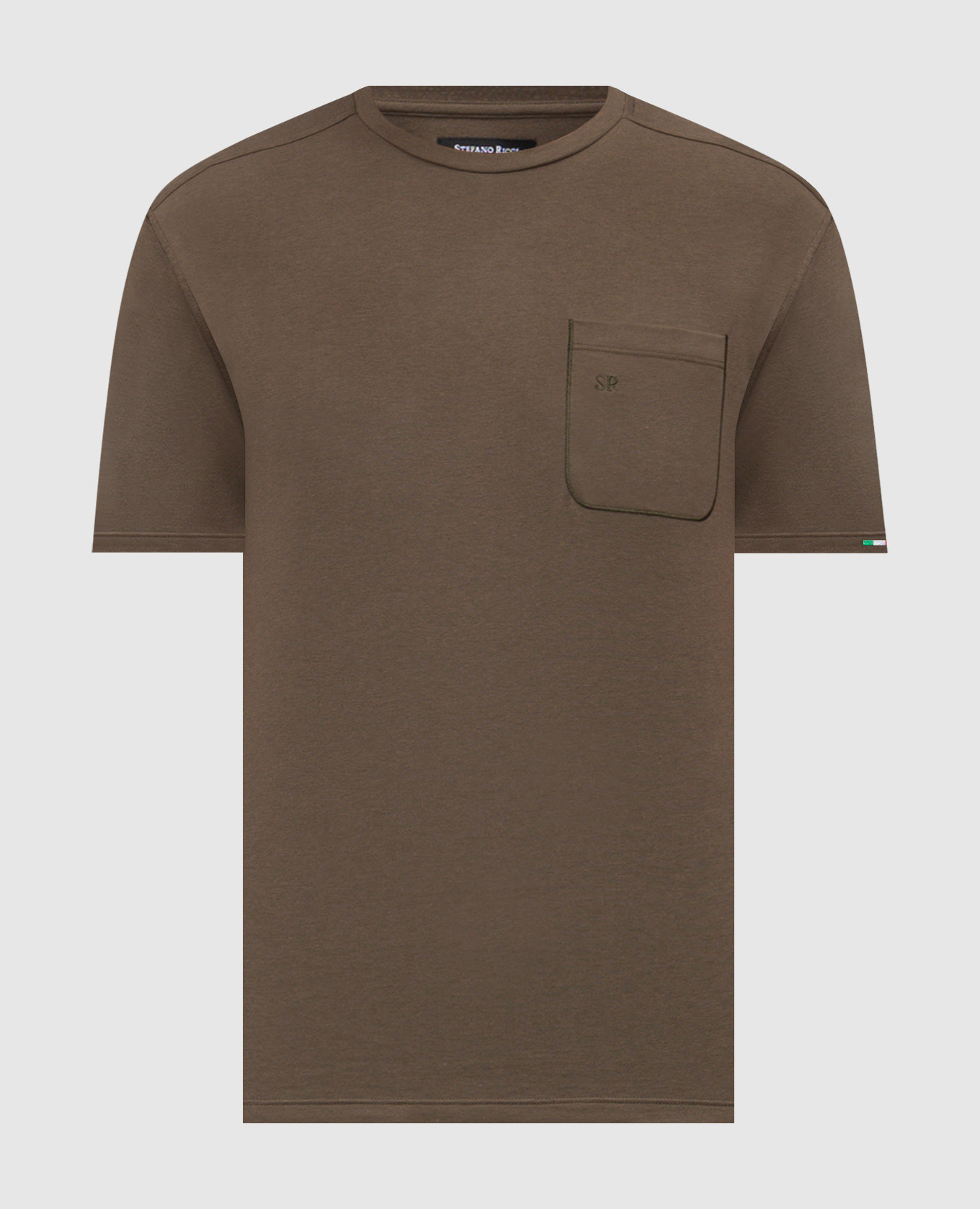 Khaki T-shirt with embroidered monogram logo Stefano Ricci