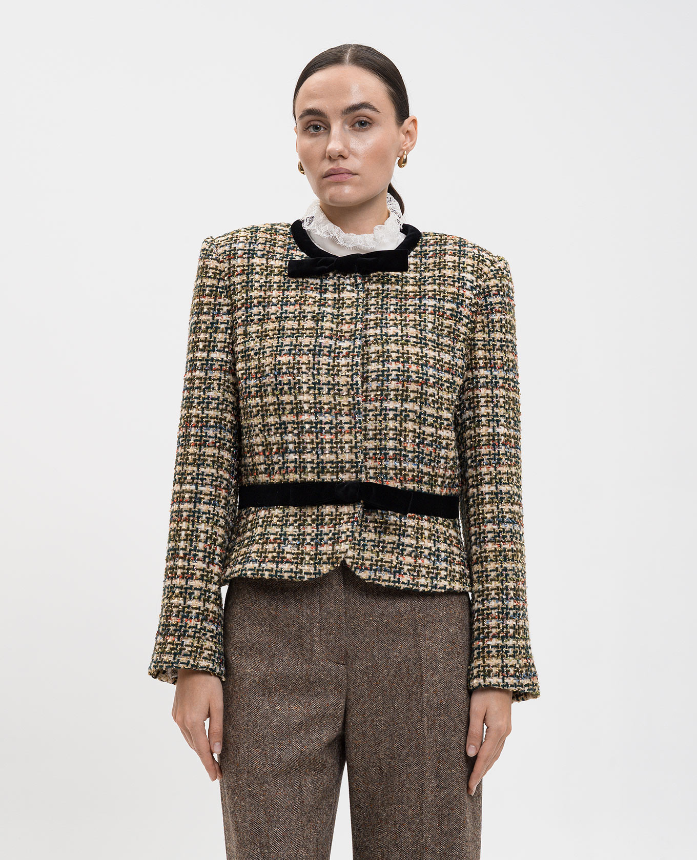 

Beige tweed jacket with wool Valentino