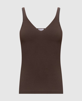 Brunello Cucinelli Brown top with monil chain M0T18BA702