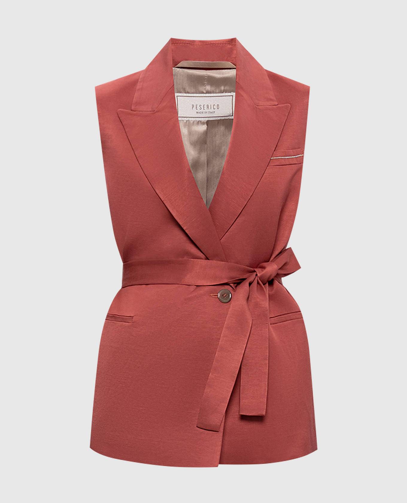 Red double-breasted vest with linen