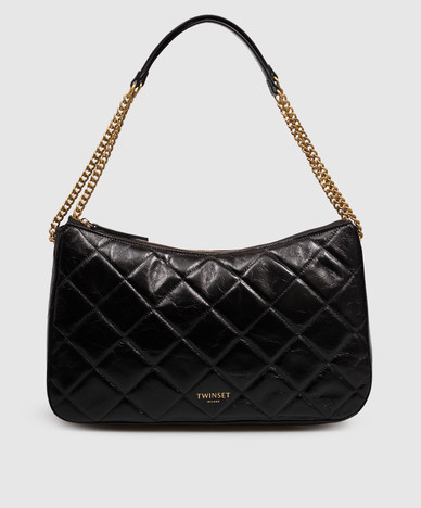 Liliane black glossy leather bag with logo