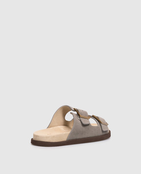 Brunello Cucinelli Grey suede flip-flops with logo engraving MZUSOLY235