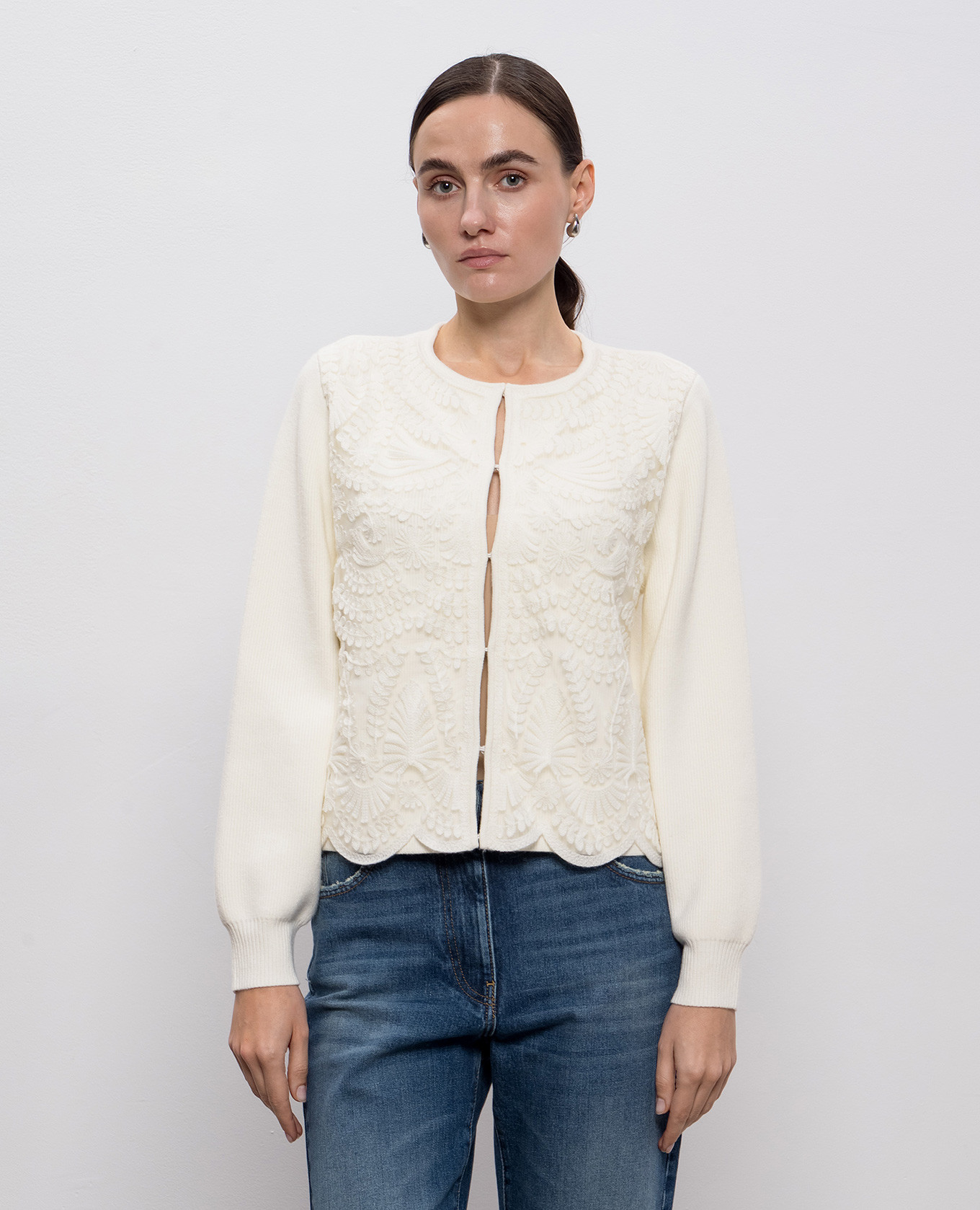 

White wool cardigan with logo Twinset