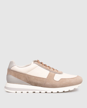 Brunello Cucinelli Beige leather sneakers with logo MZUESLA289