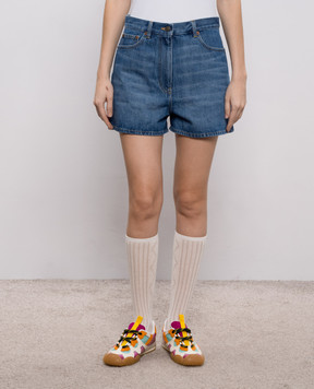 Valentino Blue denim shorts with logo patch 8B3DD28S9Y8