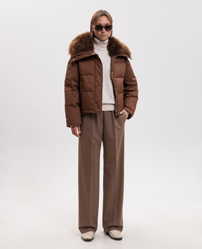 Yves Salomon Army Brown down jacket with fur 26WFV01960U04W