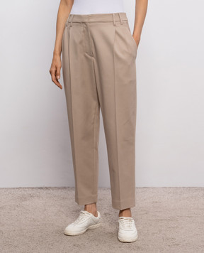 Brunello Cucinelli Beige cotton pants with monil chain MP126P8308