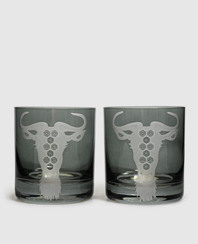Artel African Safari Wildebeest Grey Crystal Glasses Set G212THW1GR