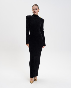 Balmain Black maxi dress with accent shoulders FF0RL226KI95