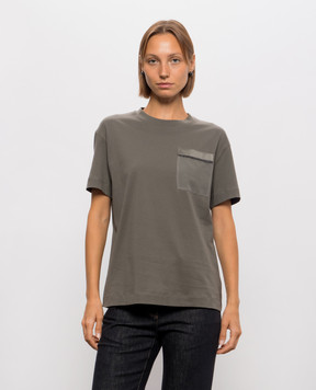 Brunello Cucinelli Khaki T-shirt with monil chain M0T81B2M10