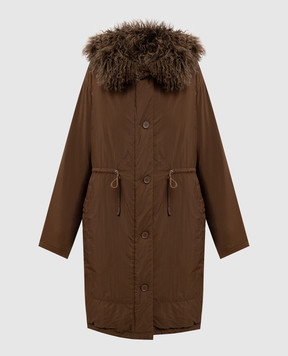 Yves Salomon Army Brown down parka with sheepskin lining 26WFM00905J05W