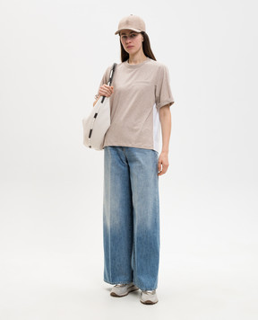 Peserico Beige melange T-shirt with monil chain S06918J06766A
