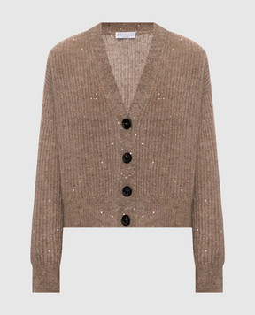 Brunello Cucinelli Brown wool cardigan with sequins MPG737816