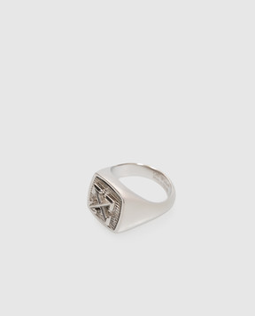 Off-White Silver signet ring with emblem OMOC07LC99MET001