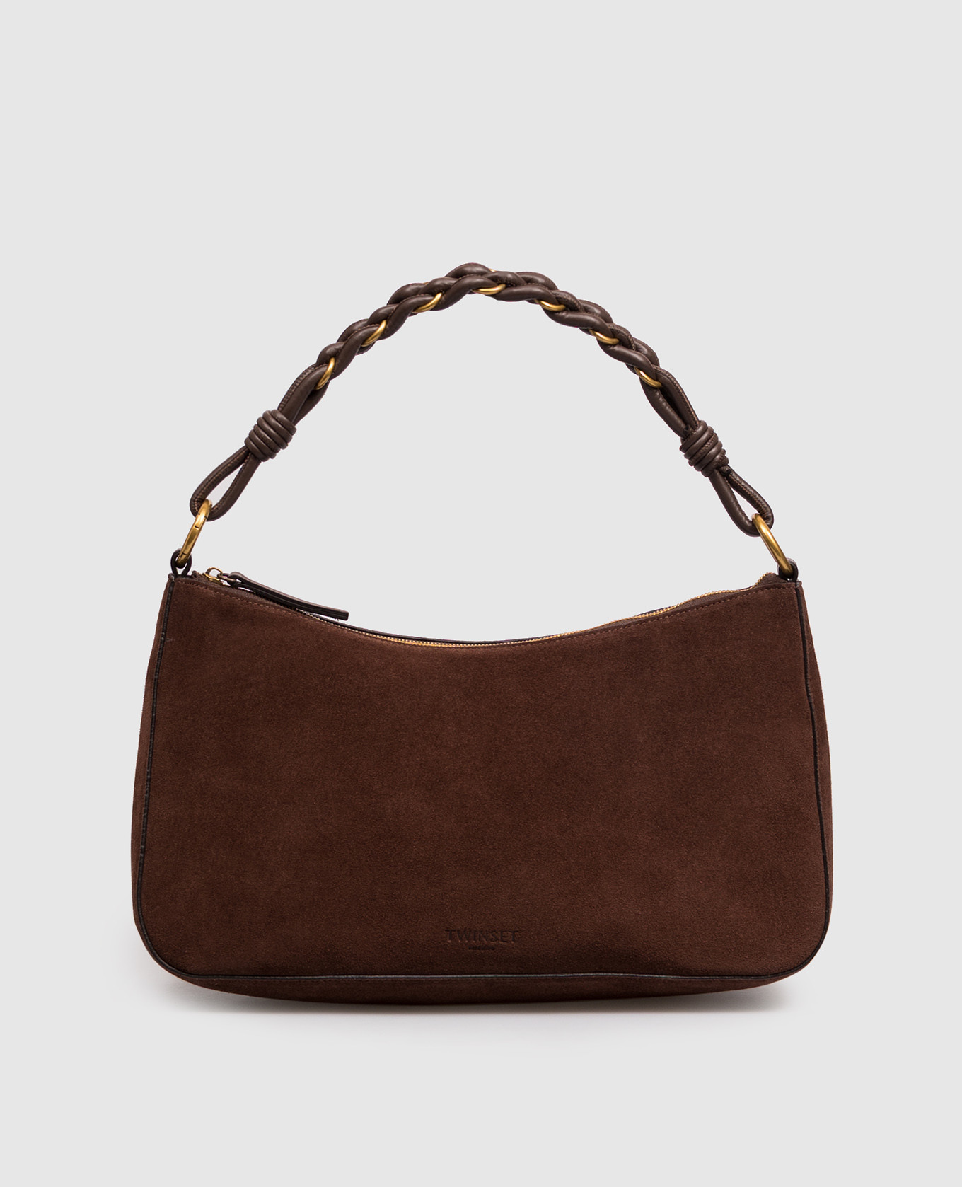 Brown suede bag with embossed logo