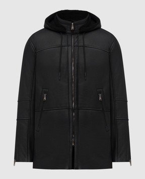 Cashmere&Whiskey Black sheepskin coat with hood DF795
