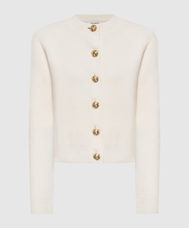 Ivoorwitte kasjmier en merinowollen cardigan