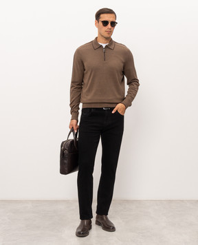 Stefano Ricci Brown silk and wool polo shirt K606432Z45F26319