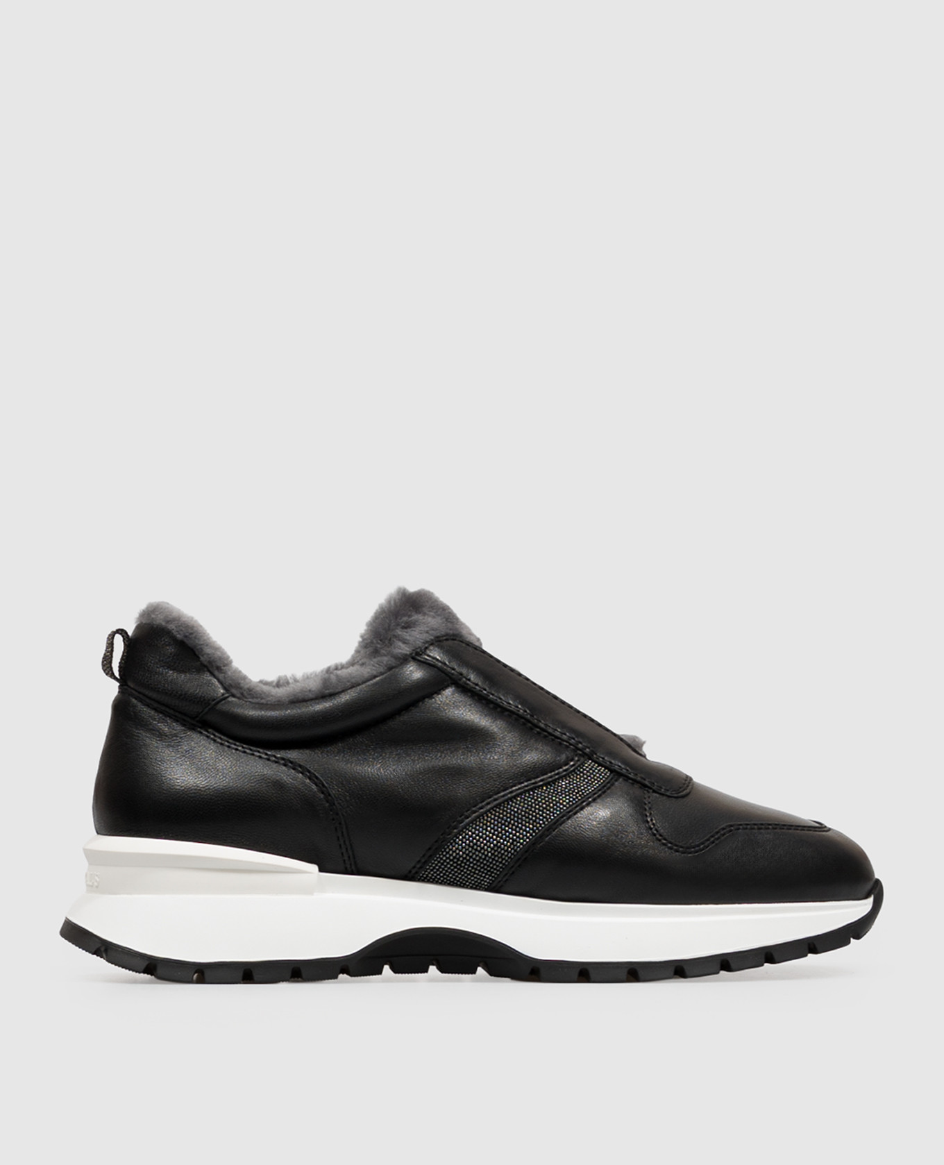 Black leather sneakers with fur trim Doucal's