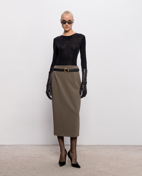 Thierry Mugler Khaki pencil skirt with wool 26F1JU06001035