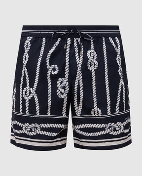 Dolce&Gabbana Navy blue swim shorts with branded print M4E45TFPSIW