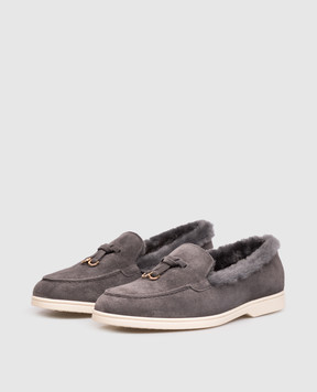 Doucal's Gray suede loafers with fur trim DD8920JOANUM252