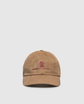 Brunello Cucinelli Brown suede cap with embroidered emblem MPCLF9850