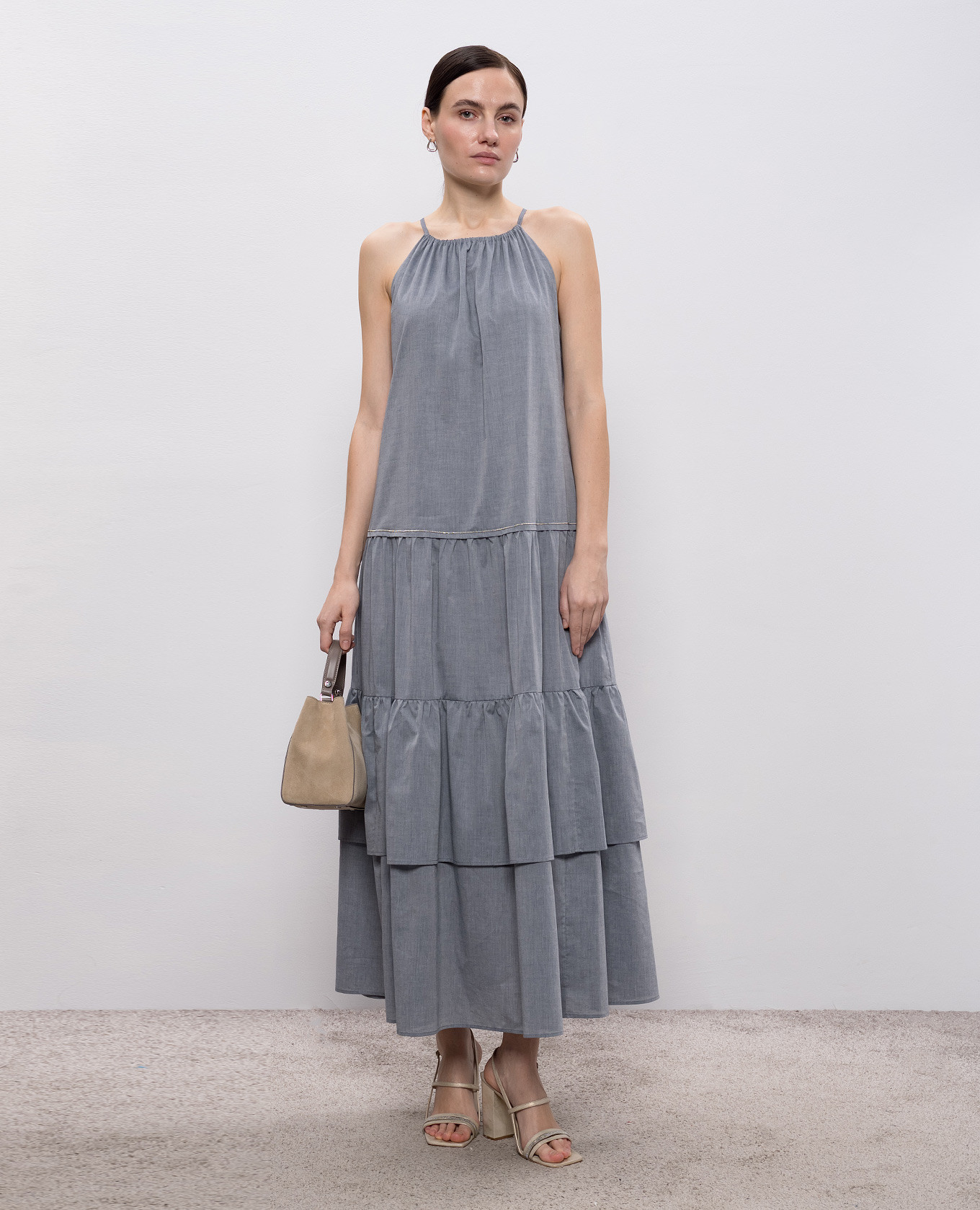 Gray maxi dress with ruffles Peserico 2