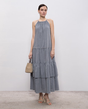 Peserico Gray maxi dress with ruffles S0223702683