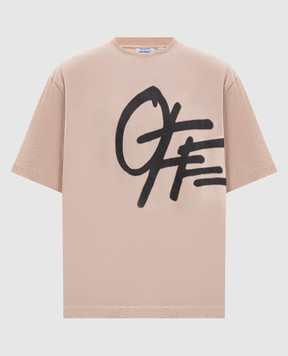 Off-White Beige T-shirt with Spray logo print 44MAA120S26J00T