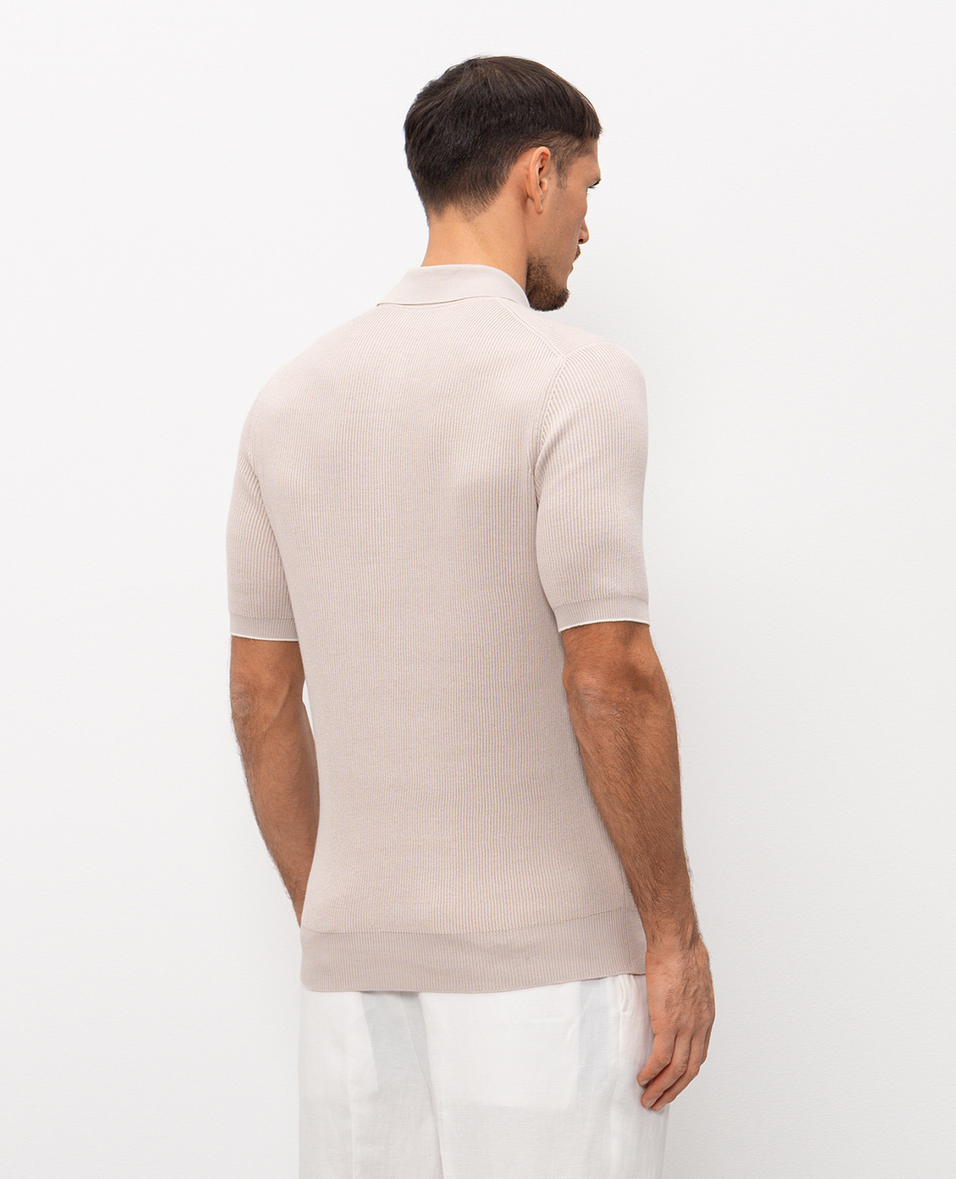 Beige Ribbed Polo Shirt Brunello Cucinelli 4