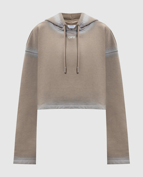 Off-White Brown Spray cropped hoodie with logo print 2BB06GS26FLE003