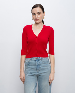 Twinset Red cropped ribbed cardigan with silk 261TT3182