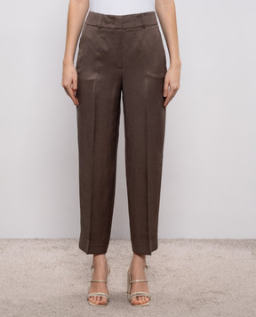 Peserico Brown linen trousers with lapels A04210D01926