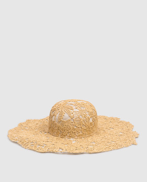 Ermanno Scervino Life Beige hat with floral pattern and raffia D484V500ZQP
