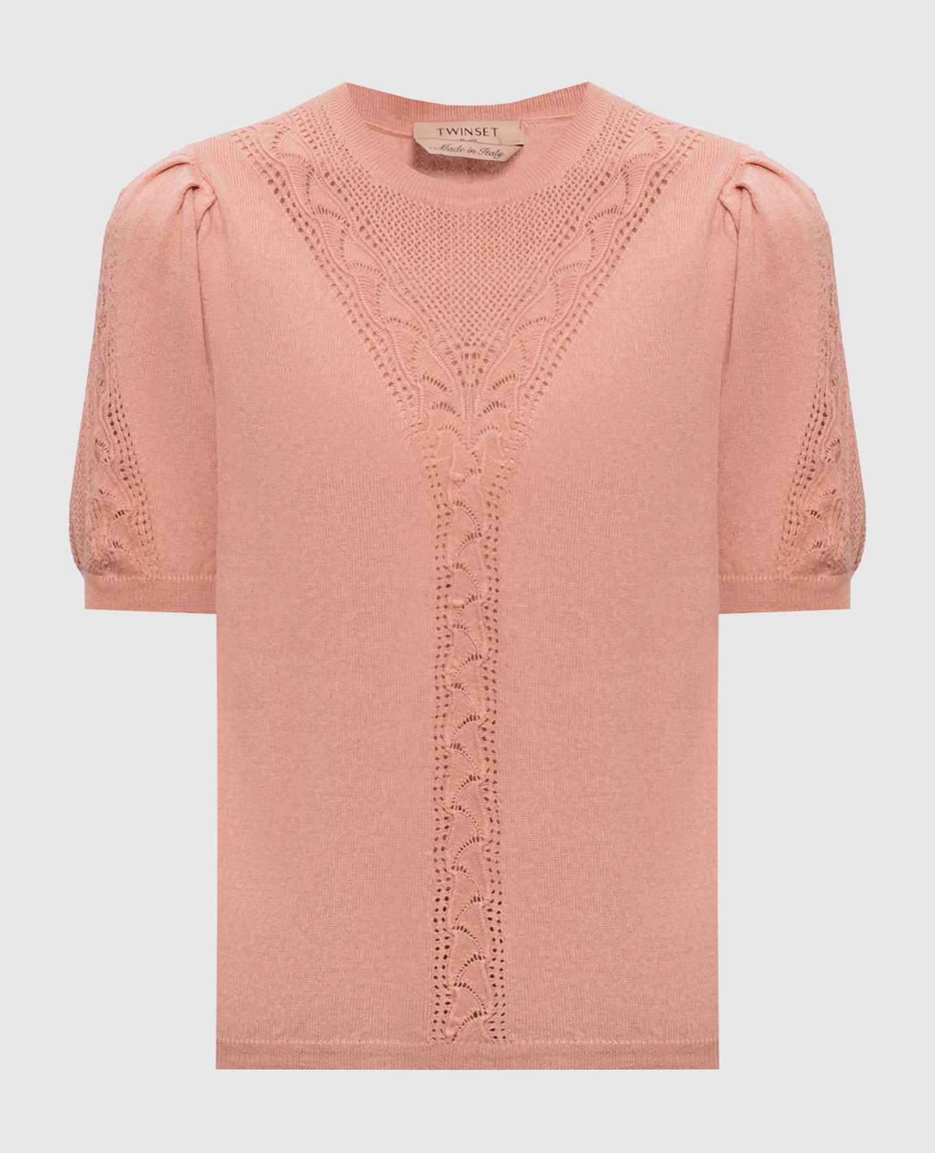 Pink wool top with openwork pattern