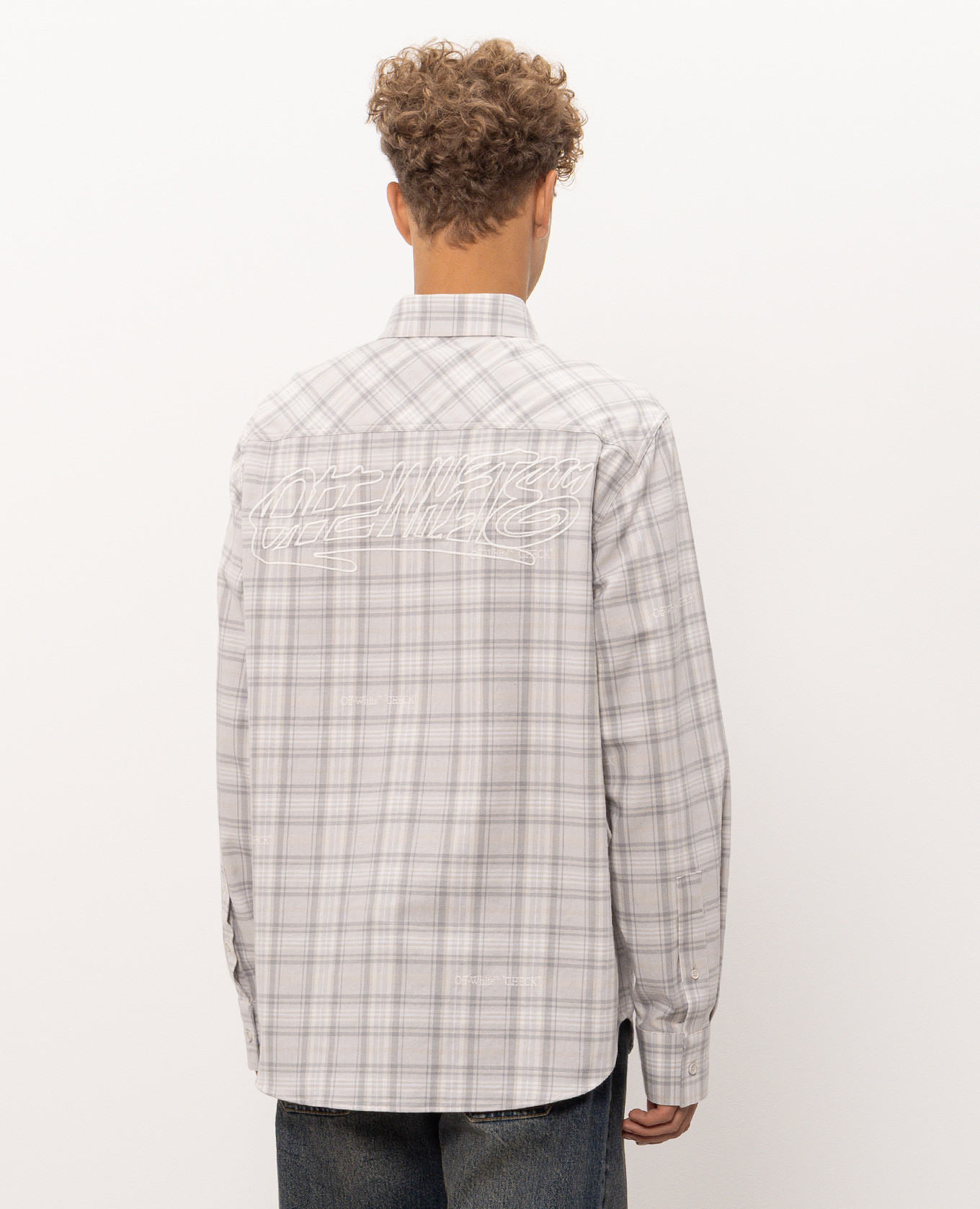 Gray checkered shirt with logo embroidery Off-White 4